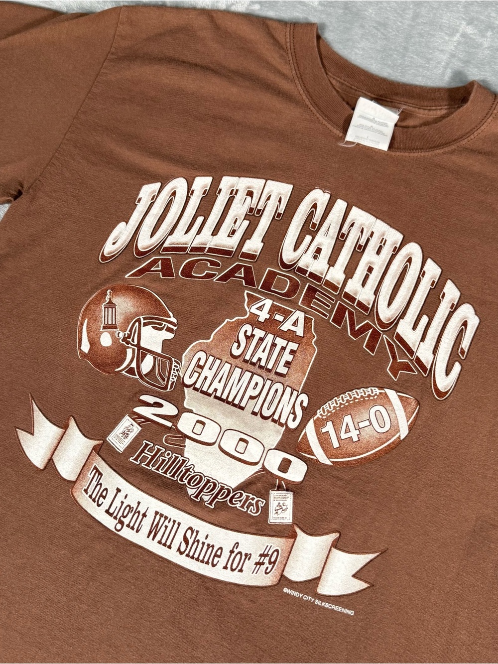 Vintage Joliet Catholic Academy Football T Shirt Mens L Faded Brown Y2K 2000